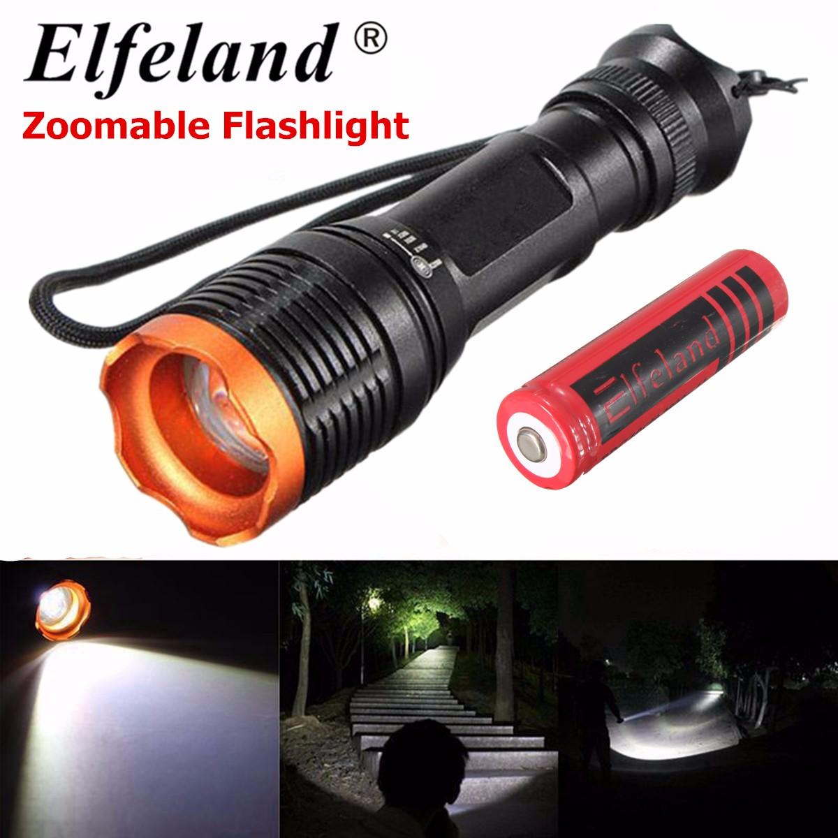 Super Bright T6 LED Zoomable Flashlight Torch Lamp Light W/18650-Black