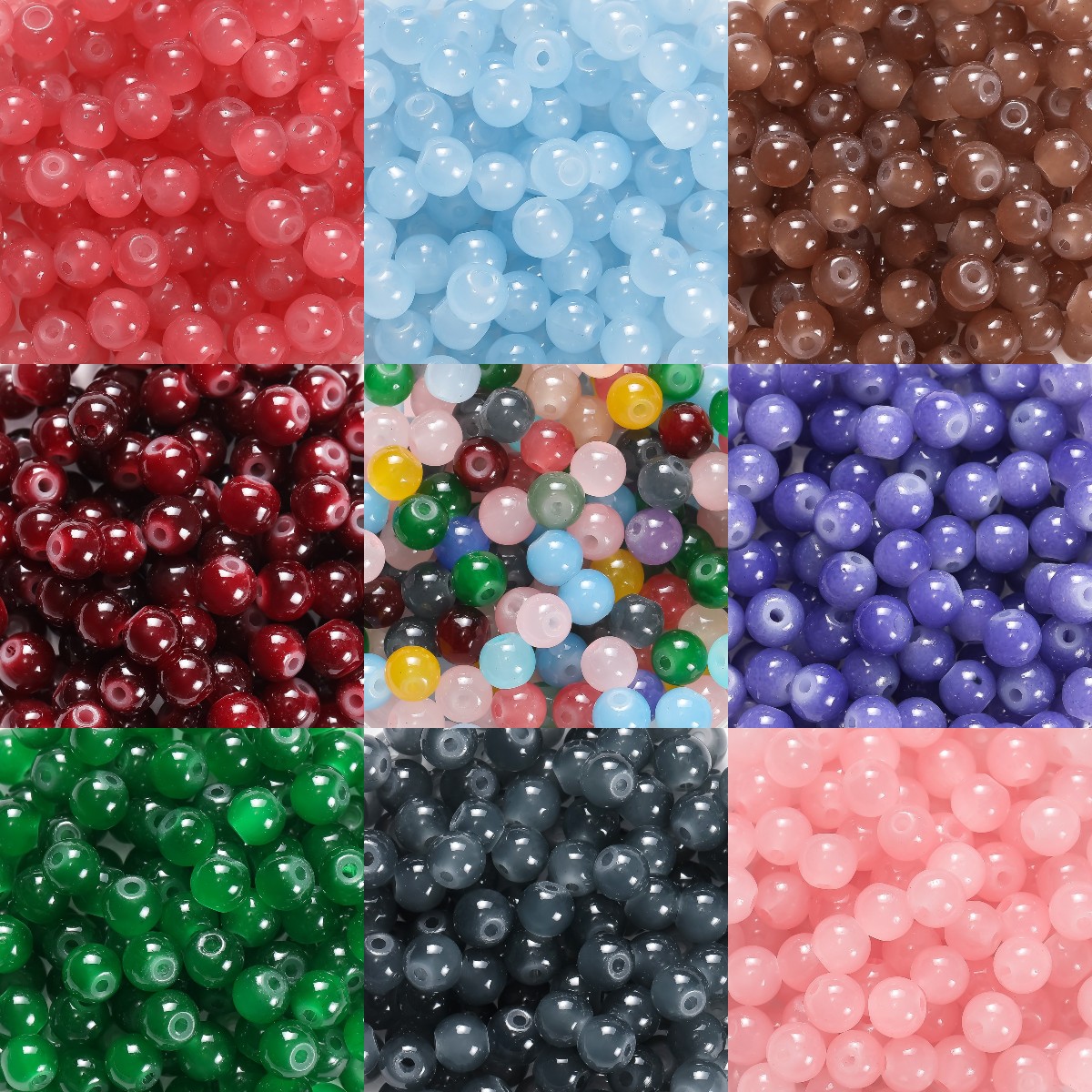 50pcs 6/8mm Glass Jelly Solid Colored Imitation Jade Beads For DIY Jewelry Making Accessories