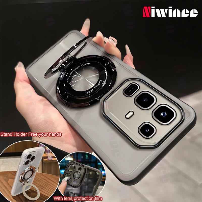 lthmy for infinix Note 50X 5G With Film Phone Case Soft Clear Casing Camera Protect Luxury Plating Bracket Cover Shell