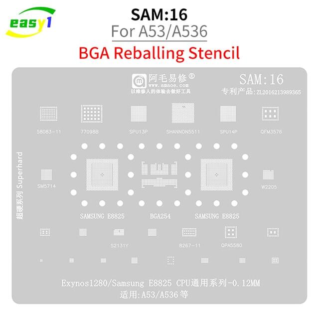 SAM16 BGA Reballing stencil for Samsung A53 A536 CPU Exynos1280 E8825 SM5714 Reball Phone Repair Amaoe Tools