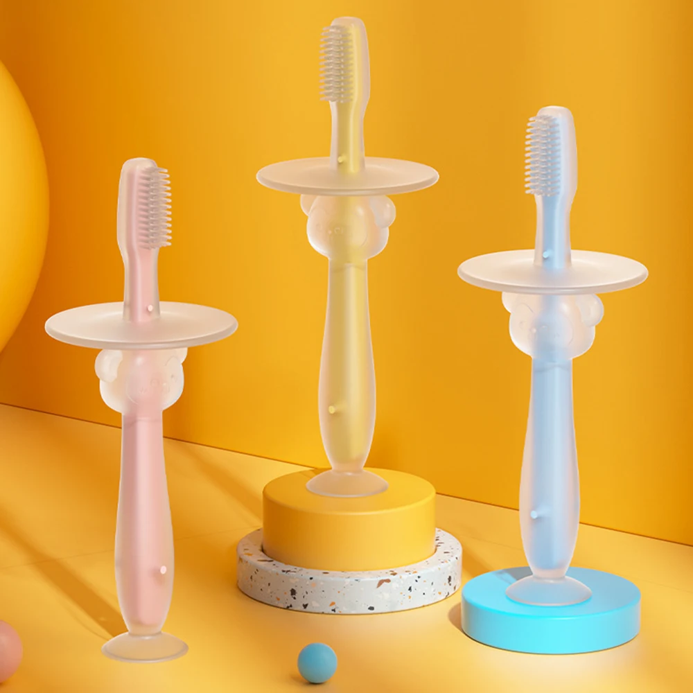 1PC 100% Food Grade Soft Handle Flexible Silicone Teether Infant Training Baby Toothbrush Factory Price