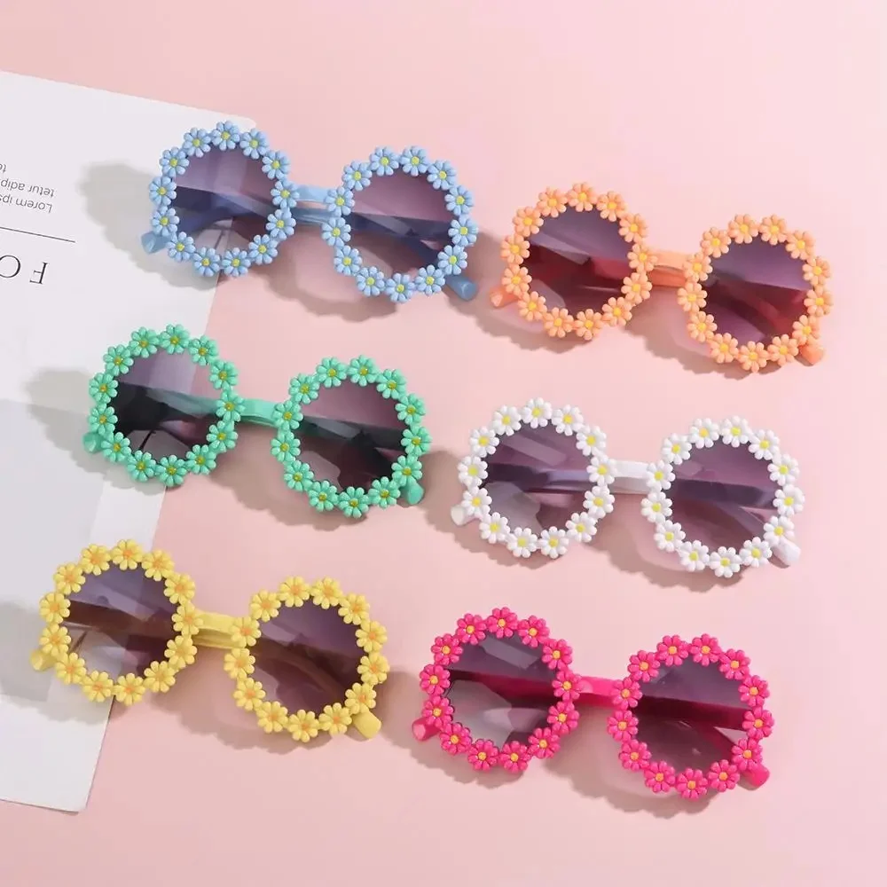 Round Flower Sunglasses for Kids Cute Daisy Glasses Children Outdoor Sun Protection Shades Fashion Funny Party Eyewear
