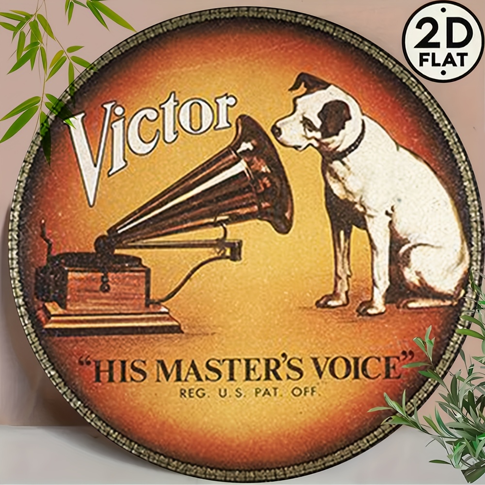 1pc Vintage 8x8 Round Metal Wall Art Sign - "Sound Legends" Victor & Dog Story Rustic Retro Tin Sign, Durable Metal Indoor/Outdo