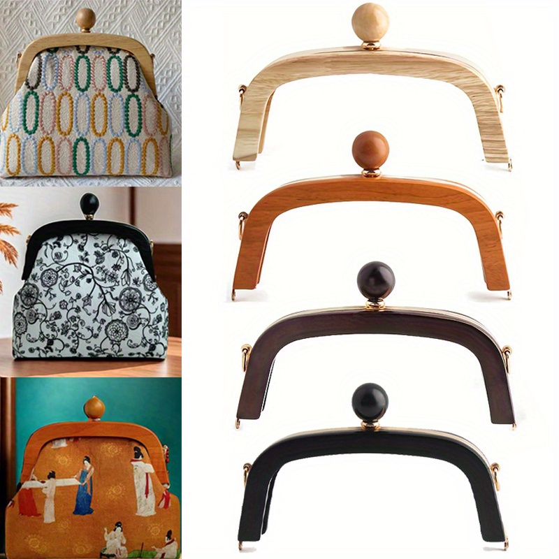 1PC Women's Wallet Solid Wood Metal Kiss Lock Handle Messenger Bag Semicircle DIY Wooden Mouth Gold Clip Frame With Screws