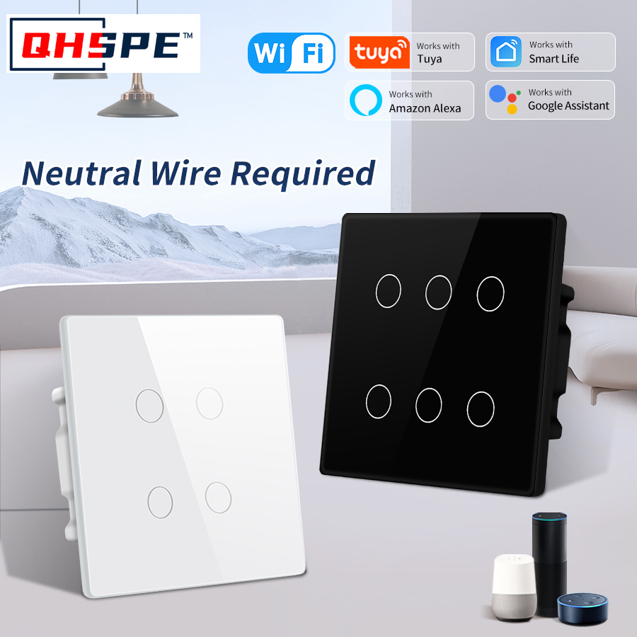 Tuya WiFi Smart Switch Brazil Standard 4X4 Size Touch Sensor 4/6 Gang Wall Light Switch Voice Control By Alexa Home