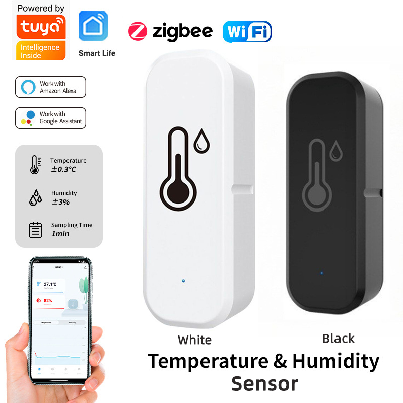 Tuya Zigbee/WiFi Temperature Humidity Sensor Home Connected Thermometer Compatible With Smart Life Alexa Assistant
