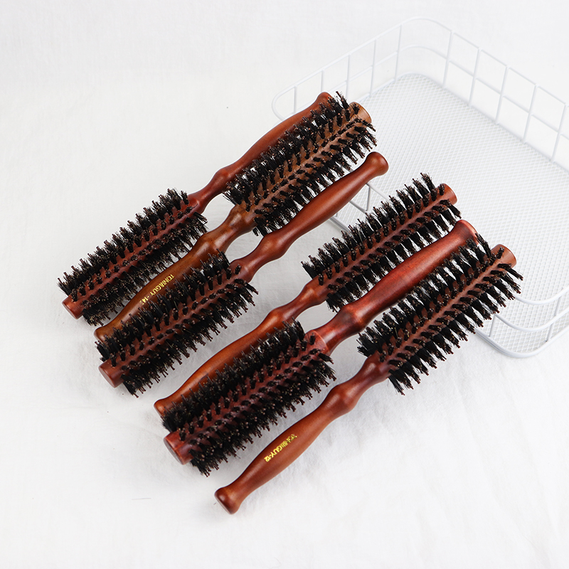 1 piece of wooden handle round roll brushstraight diagonal bristle round drum curly hair brush hair styling tool