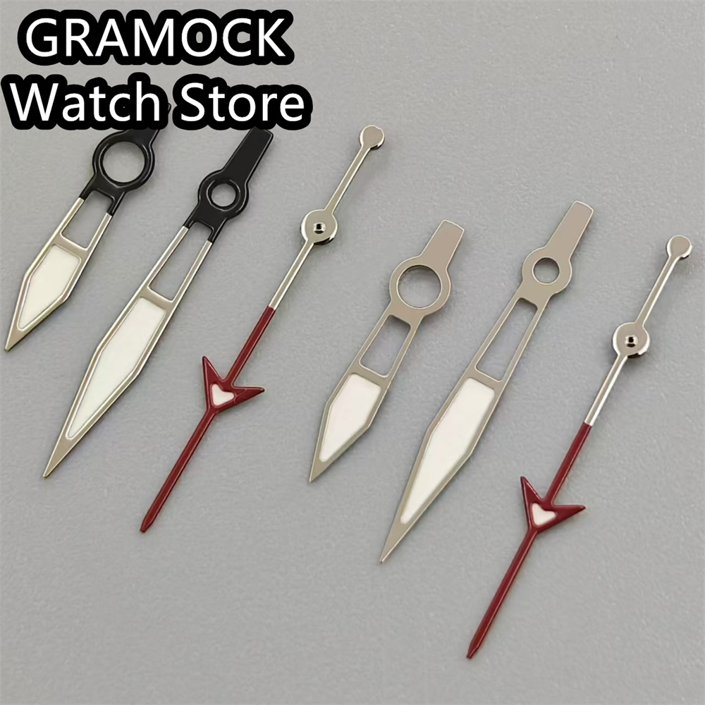 GRAMOCK Watch Hands Black Silver Red Watches Needles Green Luminous Fit NH35 NH36 NH38 NH70 NH72 4R36 7S36 7002 7009 Movement