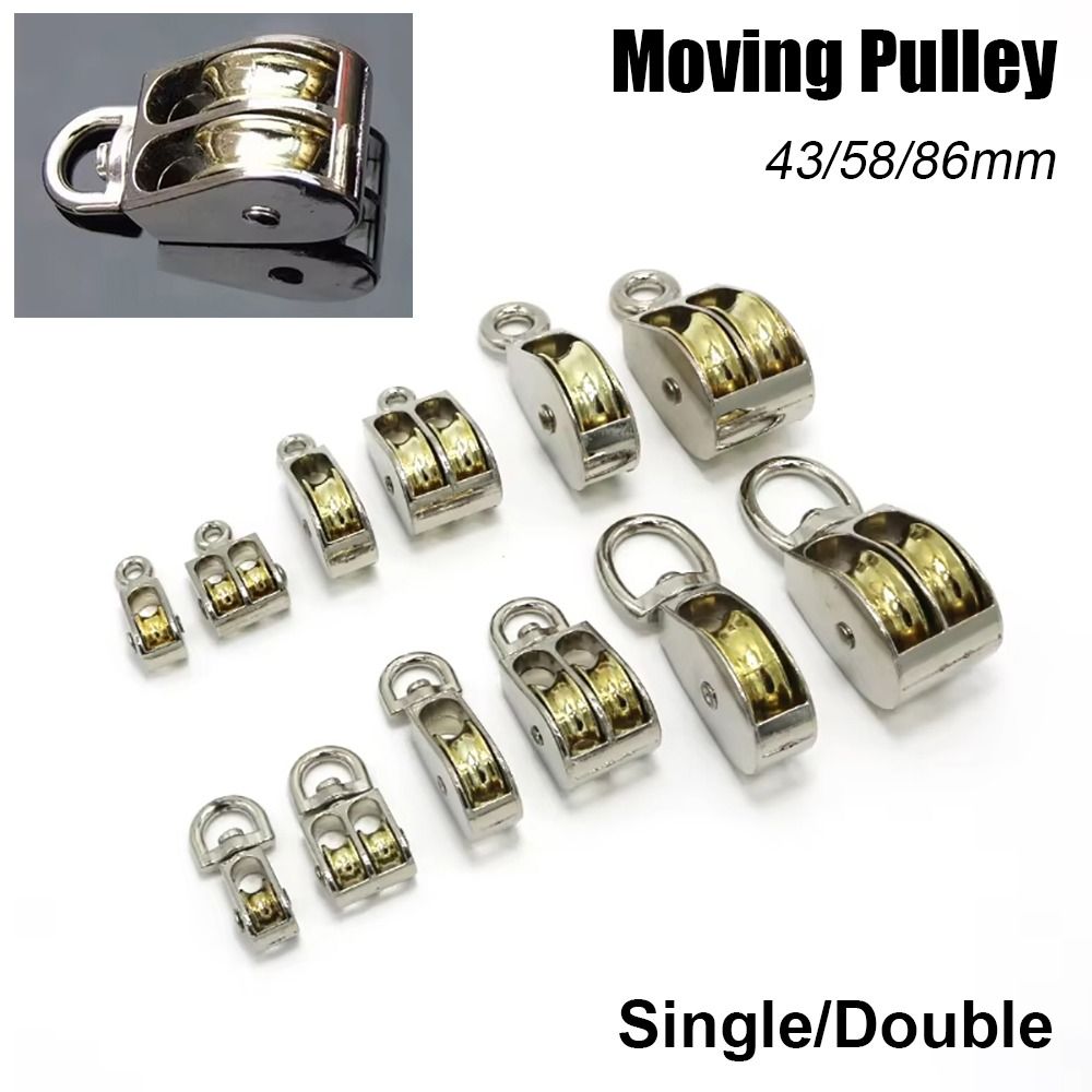 1Pcs New 43/58/86mm Moving Pulley Single/Double Wheels Mini Messenger Pulley Zinc Alloy Metal Sheave Tackle Lifting
