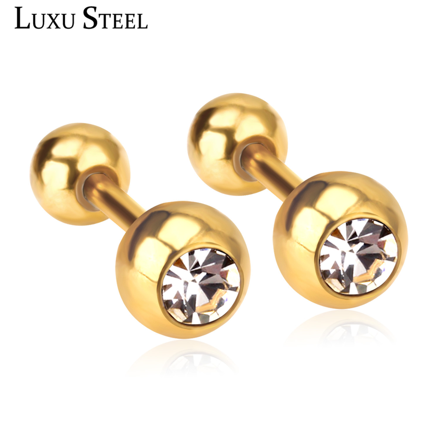 1 Pairs Shiny Crystal Zircon Stud Earrings For Women Men Round Beads Screw Back Needle CZ Ear Stainless steel 3-8mm