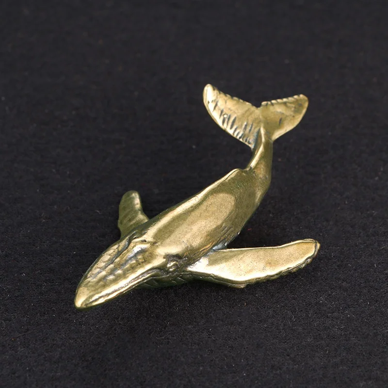 Solid Brass Whale Figurines Vintage Sea Animal Small Statue Desktop Office Decor Crafts Accessories Ornaments Child