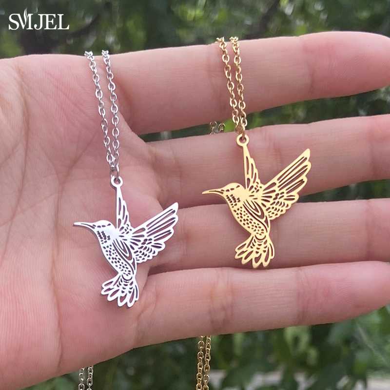 SMJEL Wild Animal Necklace Stainless Steel Hummingbird Necklaces & Pendants Cute Eagle Phoenix Swallow Birds Necklace collares pen gpt