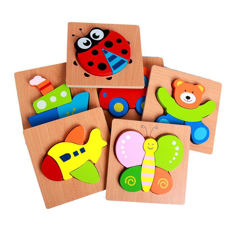 1pc Wooden Animal And Vehicle Puzzles For Toddlers, Boys And Girls Educational Toys , Bright Color Different Shapes