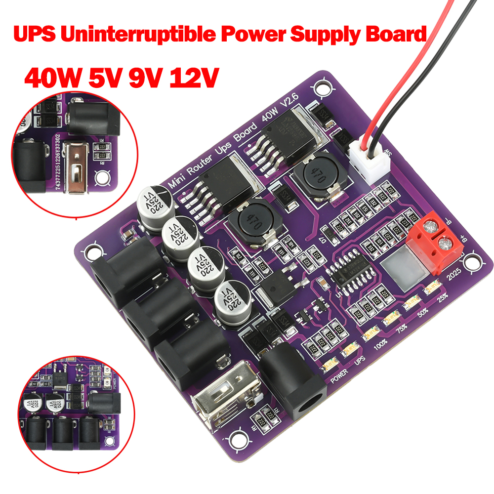 40W UPS Uninterruptible Power Supply Board Mini Router UPS Board 5V 9V 12V Output Power Supply Board for Router Backup Power