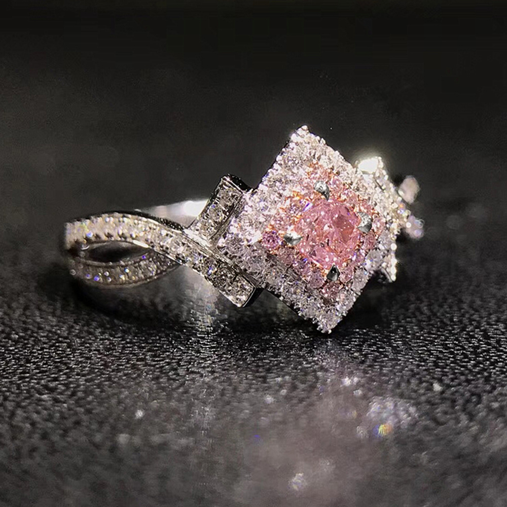 Huitan Pink CZ Women Engagement Rings Romantic Novel Design Female Rings Valentine's Day Anniversary Love Statement Jewelry