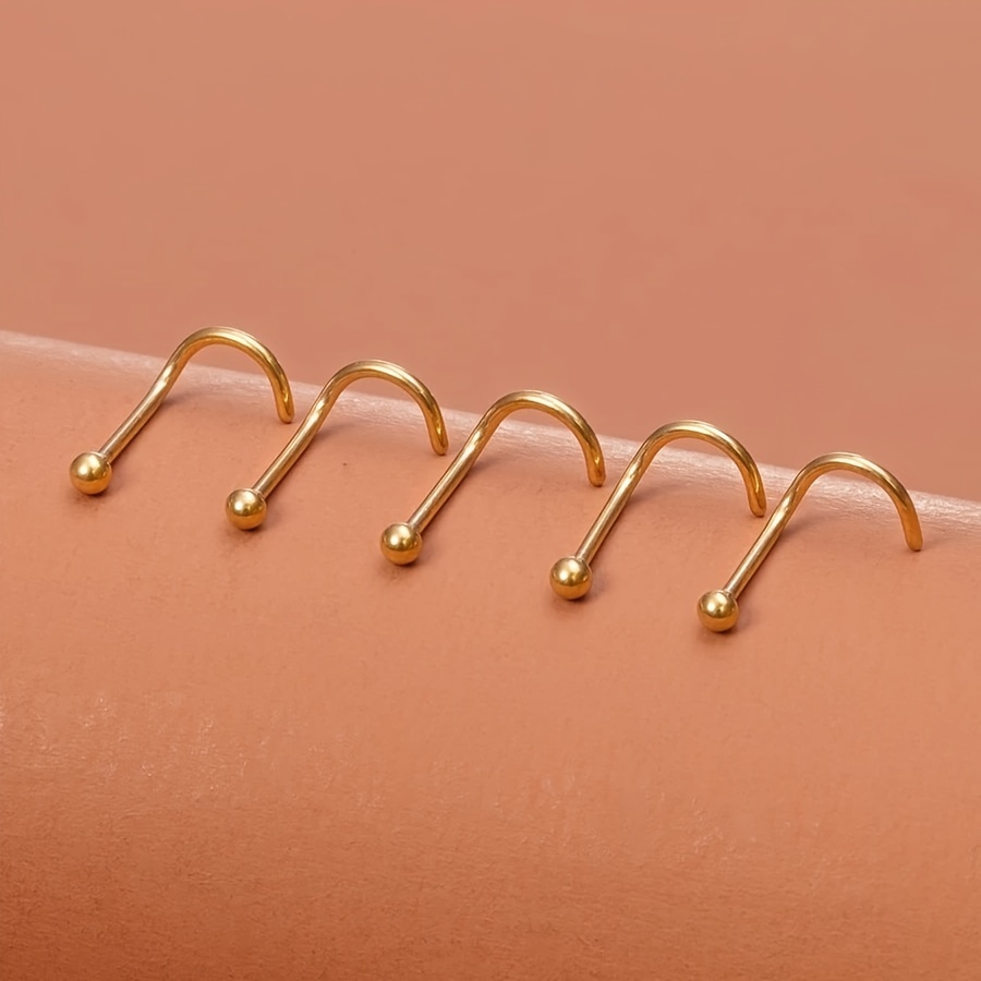 5pcs 18K Golden Plated Stainless Steel Nose Studs Set Simple Style Non-Piercing Faux Nose Rings Unisex Body Jewelry SeanXiao