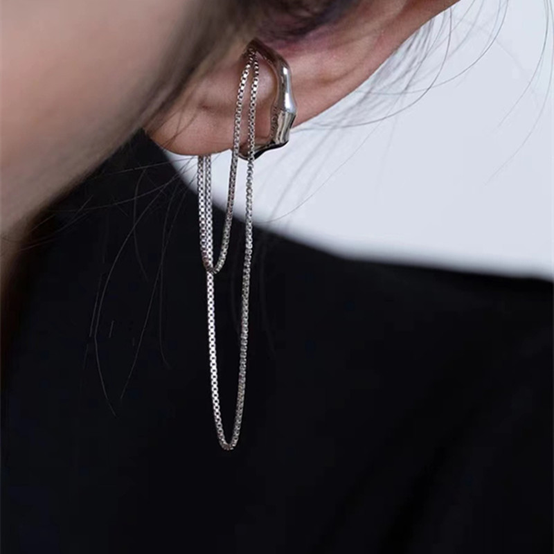 EVISPOL New Trendy Irregular Clip Earrings for Women Fahsion Long Chain Tassel Cuff Earrings Non Piercing Cartilage Jewelry