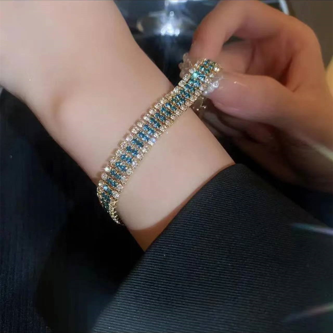 Luxury Roman Crystal Women's Bracelet Sparkling Copper Alloy White Green Zircon Claw Chain