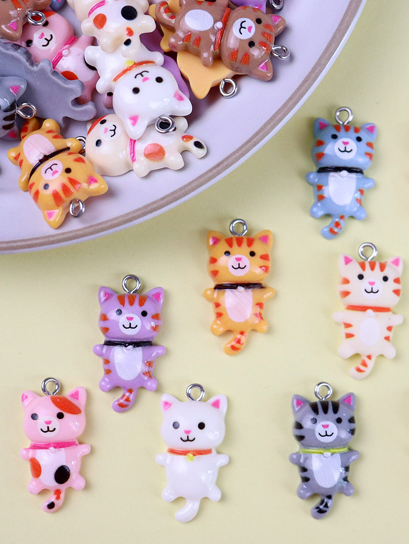 10pcs 15*29mm Cartoon Cute Cat Design Charms 3D Resin Animal Pendants For DIY Bracelet Necklace Jewelry Making Accessories