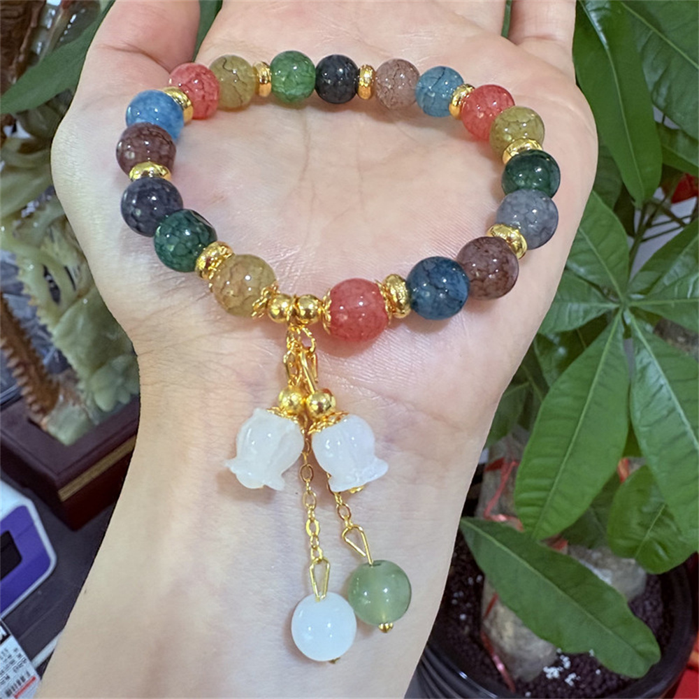Women Fashion Colorful Tourmaline Crystal Bracelets for Men Light Luxury Orchid Pendant Beaded Bracelet Jewelry