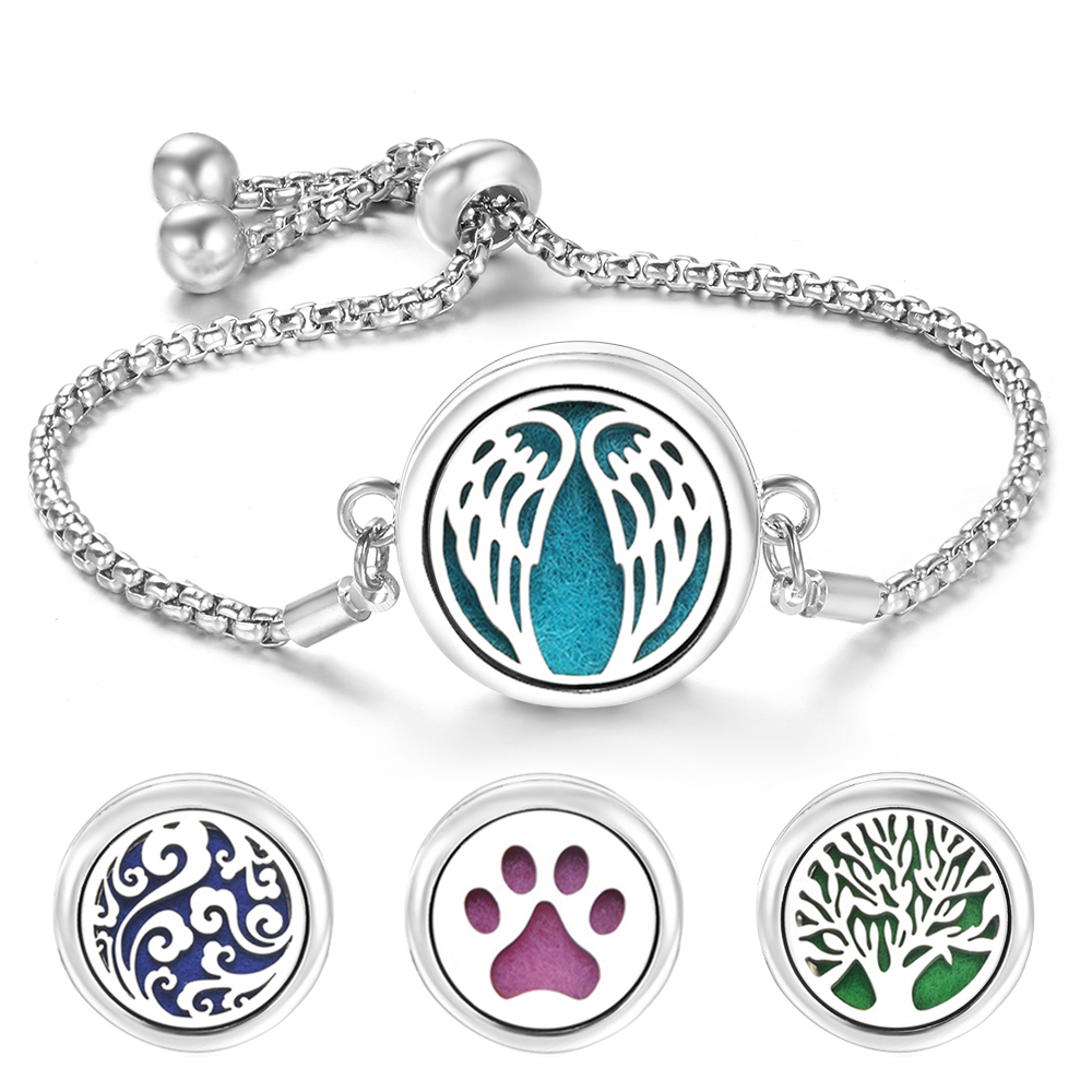 Pattern Angel Wings Aromatherapy Lockets Bangle Stainless Steel Essential Oil Diffuser Bracelet Adjustable Fashion Jewelry