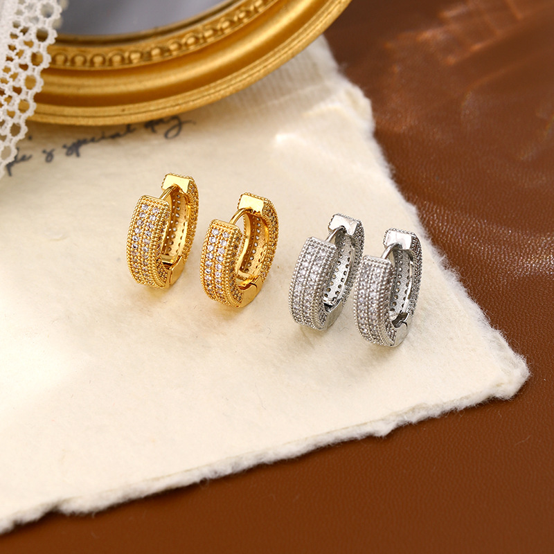 European and American full diamond earrings men's plain circle new minimalist earrings Korean niche design circle trendy earring