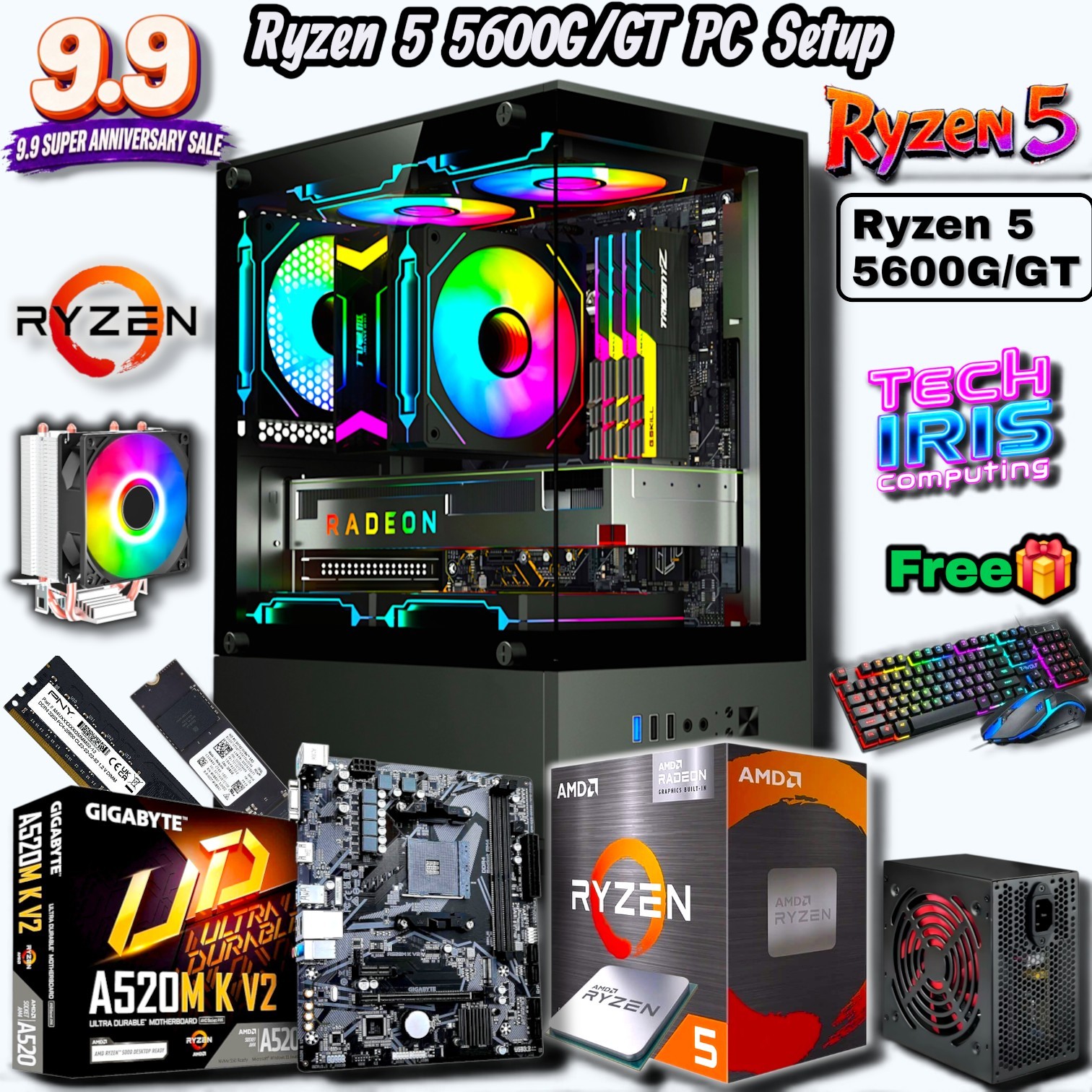 AMD Ryzen 7 5700G Powered Bronze Rated 650WATT PSU With 8/16GB DDR4 RAM, 512/256GB NVMe M.2 SSD Best AM4 Gaming Editing PC Setup CPU