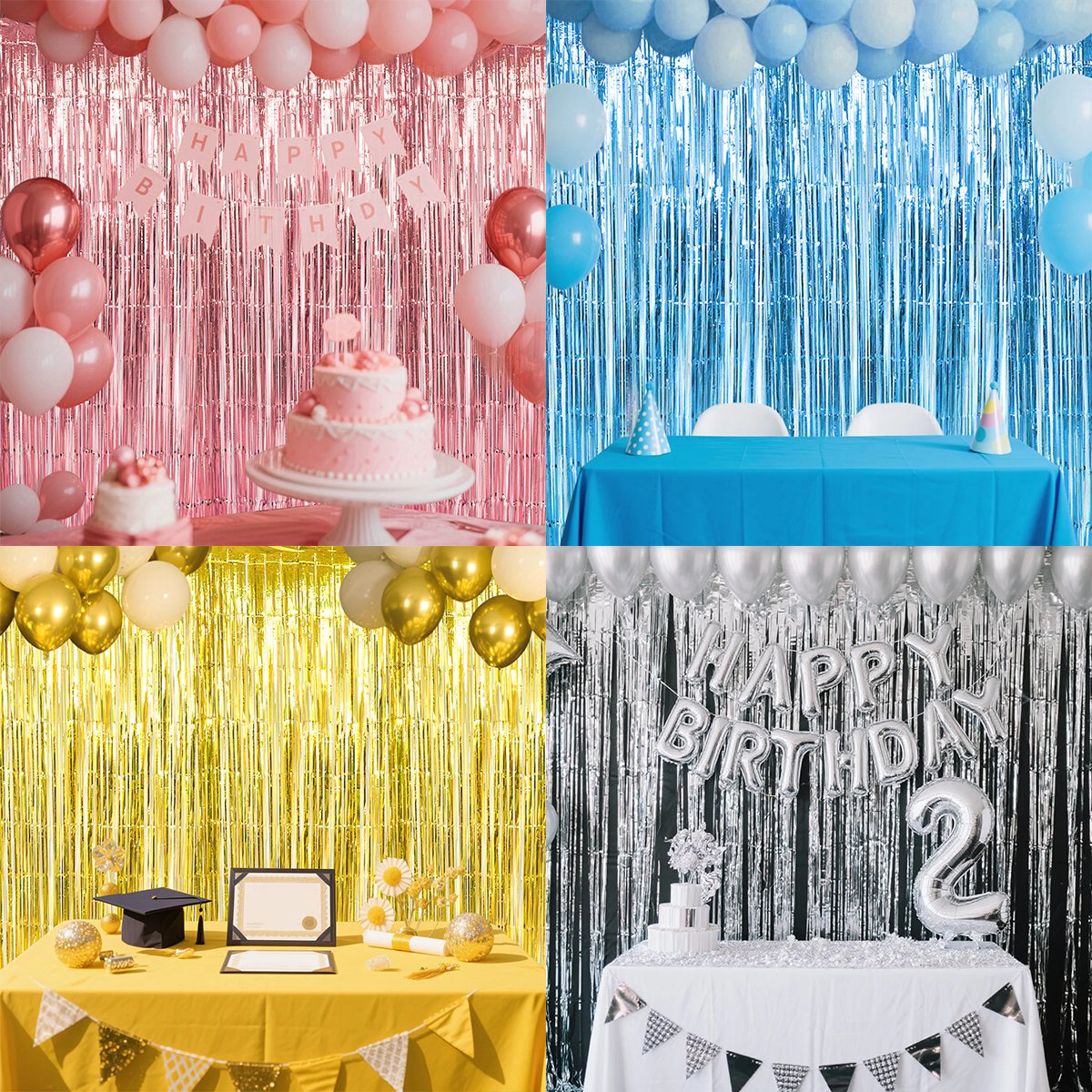 1*2M Party Backdrop Metallic Foil Fringe Tinsel Curtain Birthday Party Wedding Decoration Party Favor Supplies
