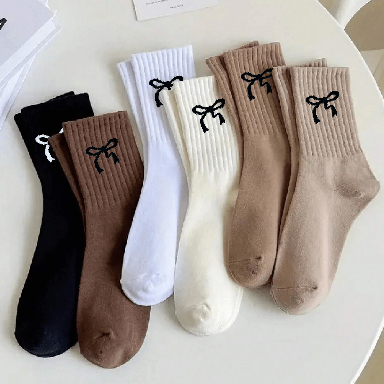 3/5/10 Pairs Women's Crew Socks, White Socks, ,bow Comfortable, Breathable, Moisture-Wicking