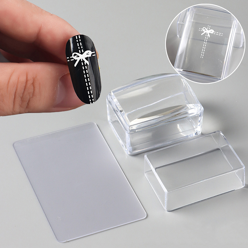 NEW Transparent Rectangle Nail Art Stamper With Scraper Silicone Head Transfer Tool Fast Clear Jelly French Stamping Manicure