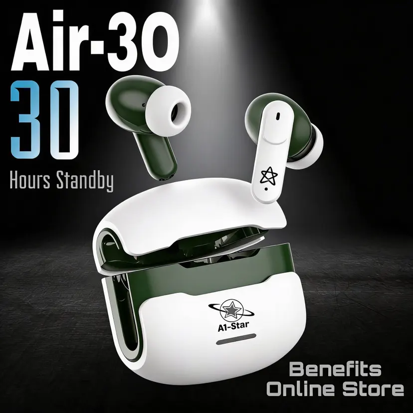 A1-Star Air30 Boom AirPods Wireless Bluetooth 5.3V Connectivity Premium Balanced Sound Bass One Bluetooth Operation
