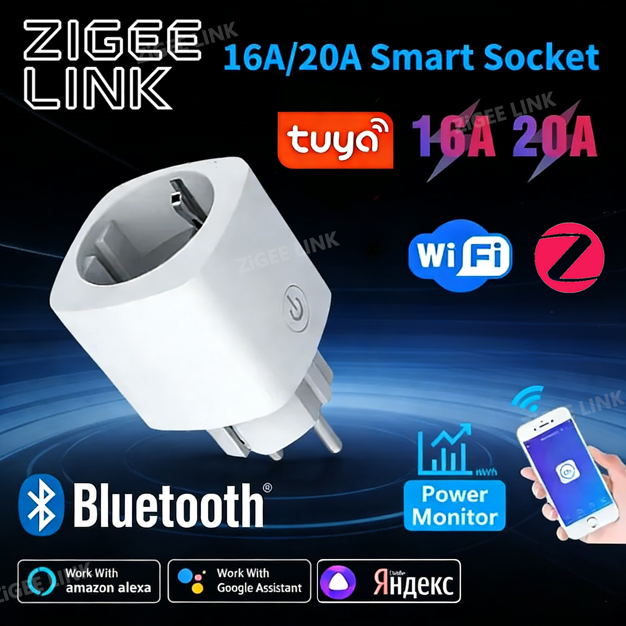 Smart EU Plug WiFi or Zigbee3.0 Power Monitor Timer Socket for Home Appliance Control via Tuya Alexa Home Smart Life