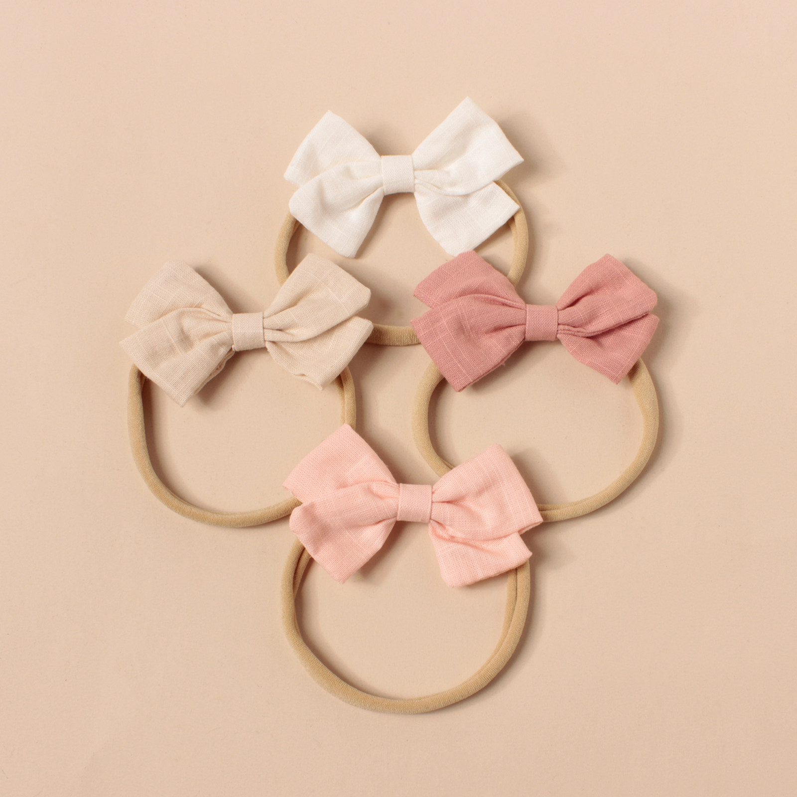 4Pcs Hot Sell Bamboo Cotton Pink Hairdband Baby's Cute Sweet Soft Headband Newborn Elastic Hair Accessories Photography Dress Up