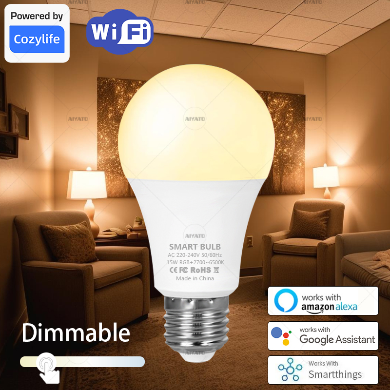 E27 WiFi Smart LED Bulbs Temperature Works With Alexa Home Adjustment Dimmable APP Voice Control Table Lamp LED Source