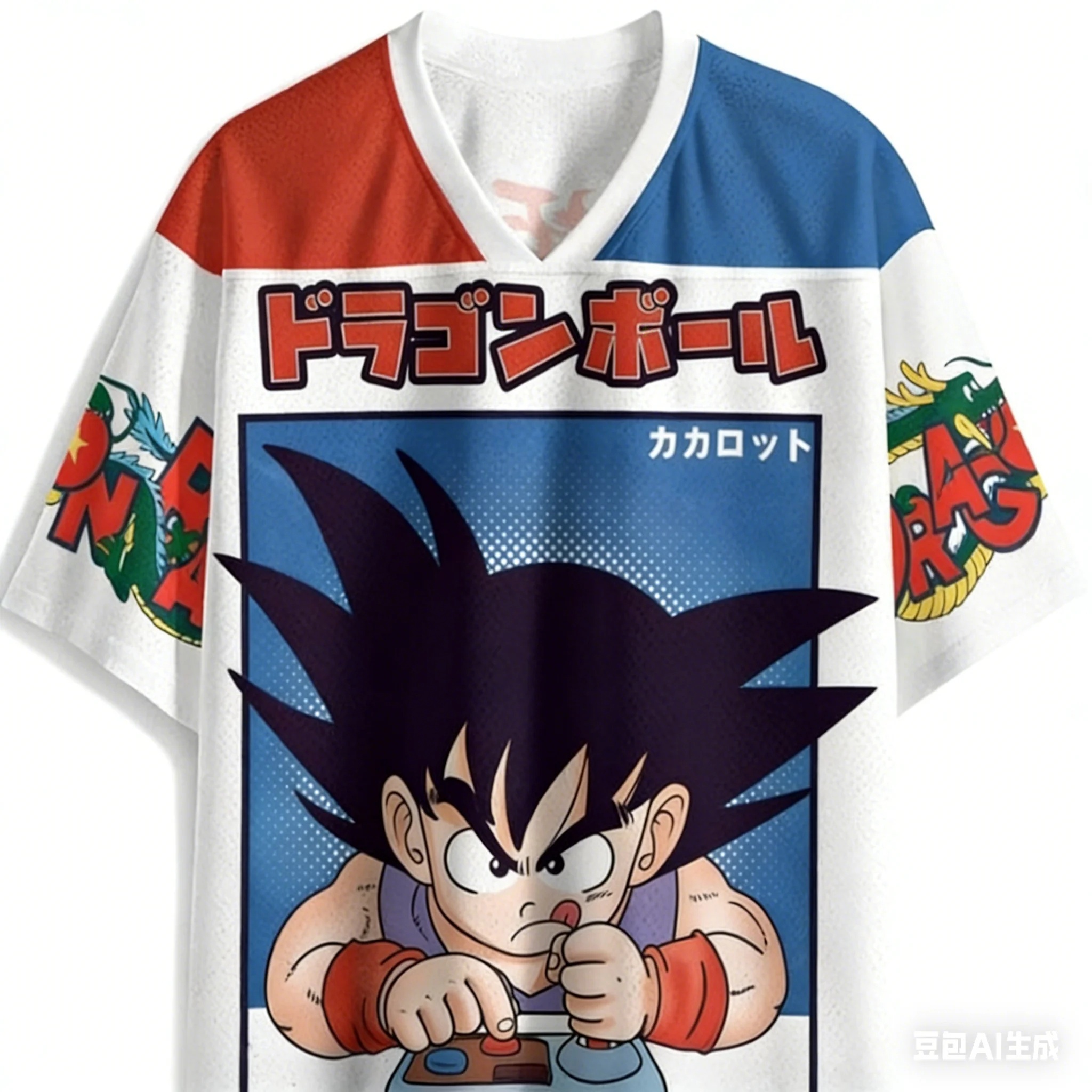 2026 New Bandai Japanese Anime Dragon Ball Son Goku Arcade Retro American Football Jersey 2025 Red White Blue Anime Streetwear