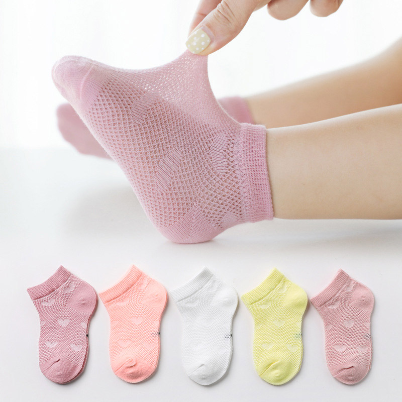 5 Pairs Girls Socks Cute Heart Pattern Comfortable Kids White Socks