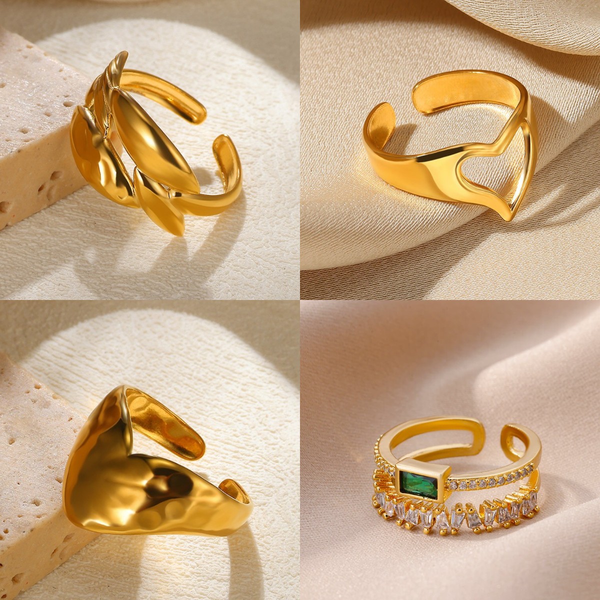 Classic Stainless Steel Hollow Heart Rings For Women Gold Color Irregular Geometric Open Rings Retro Party Jewelry