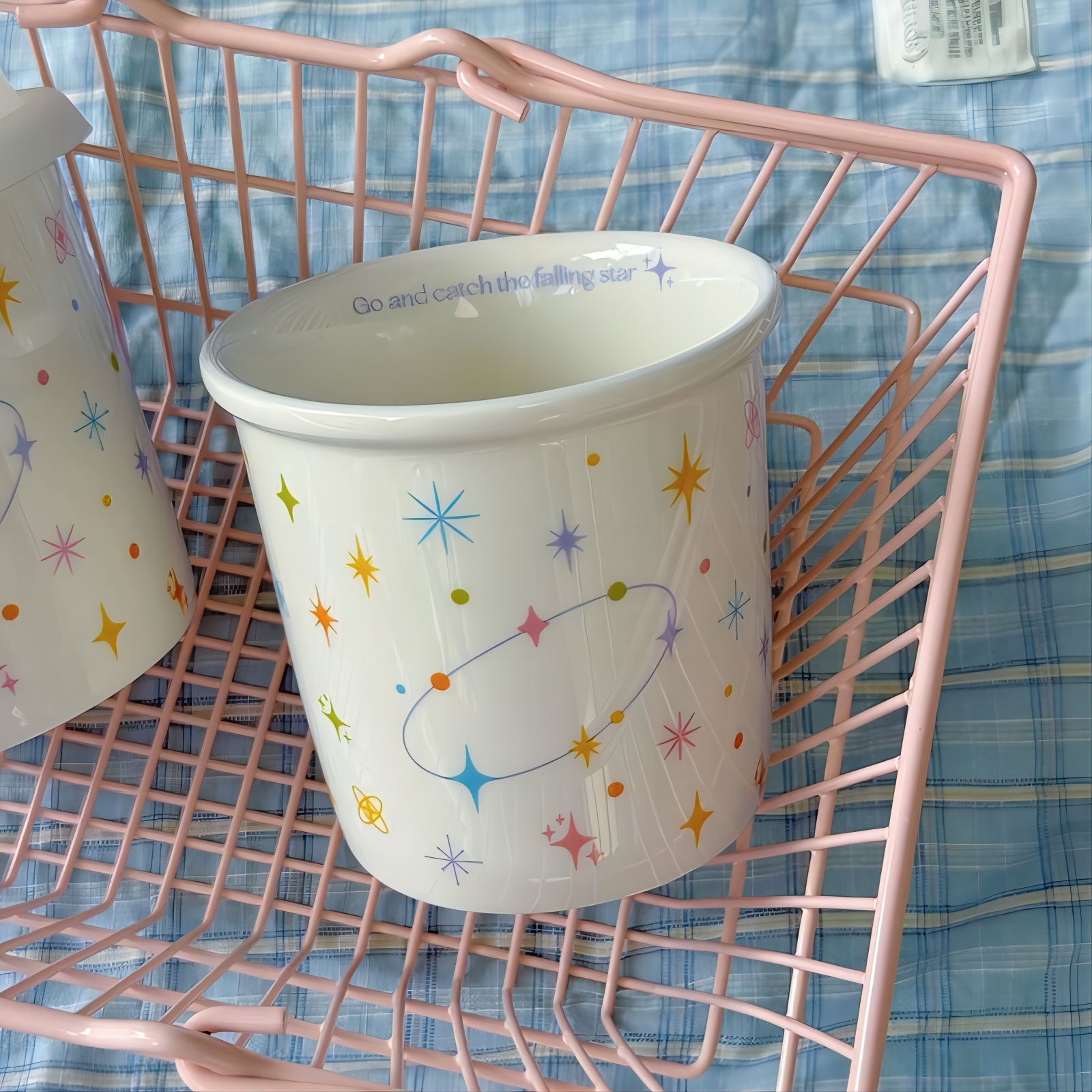 Colorful polka dot smiling face holding cup ceramic coffee cup