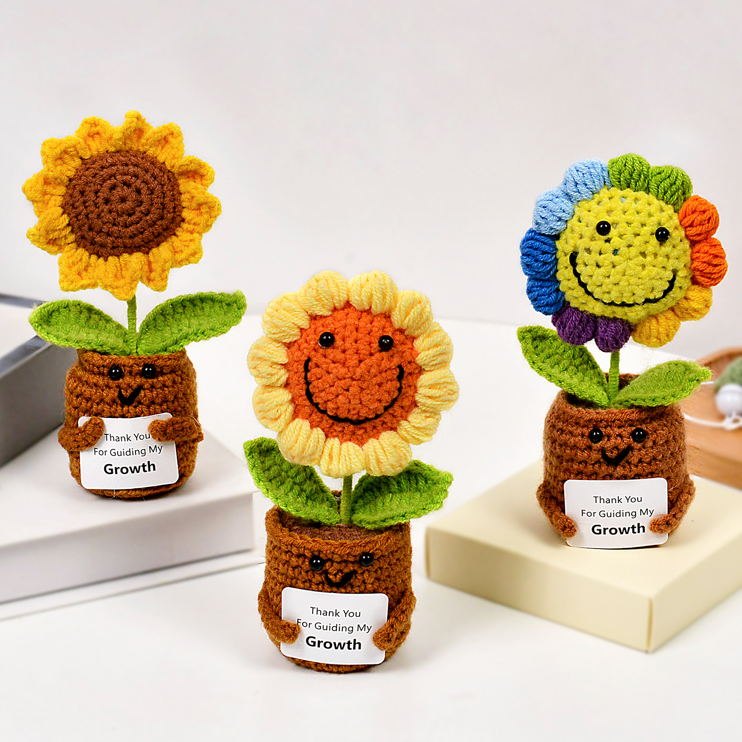 1pc Handmade Crocheted Fabric Potted Sunflower, Sunflower Bonsai Decor for Home, Office, Desk Decor & for Mom