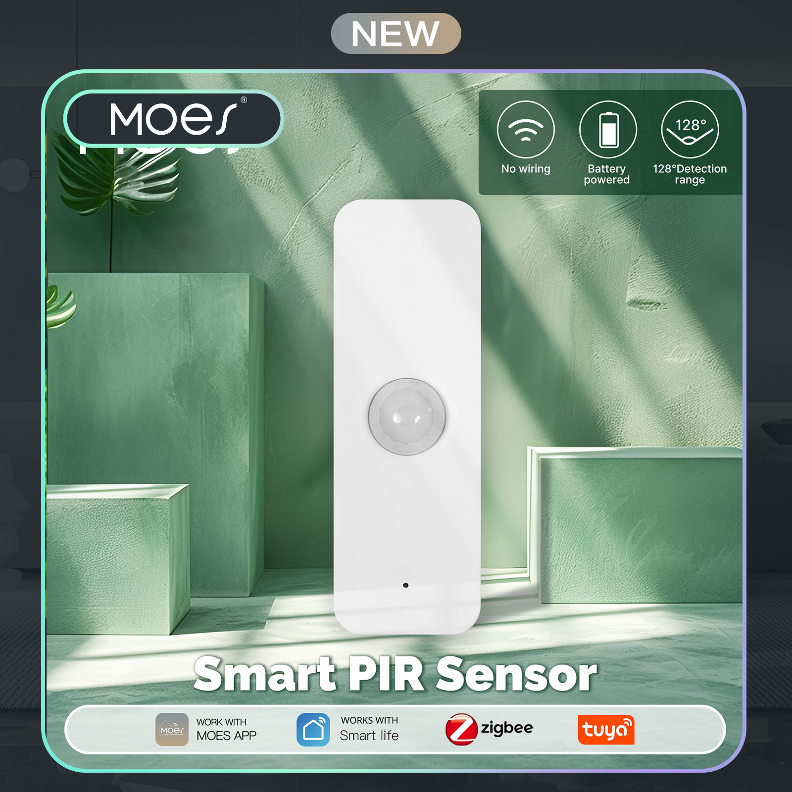 MOES Smart PIR Motion Sensor Tuya ZigBee WiFi Human Body Detector Wireless Battery Powered Home Security Works with Alexa