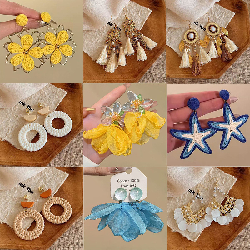 1 pair Cute Summer Flower Earrings Handmade Vacation Bohemian Earrings Exaggerated Beach Women Jewelry Party