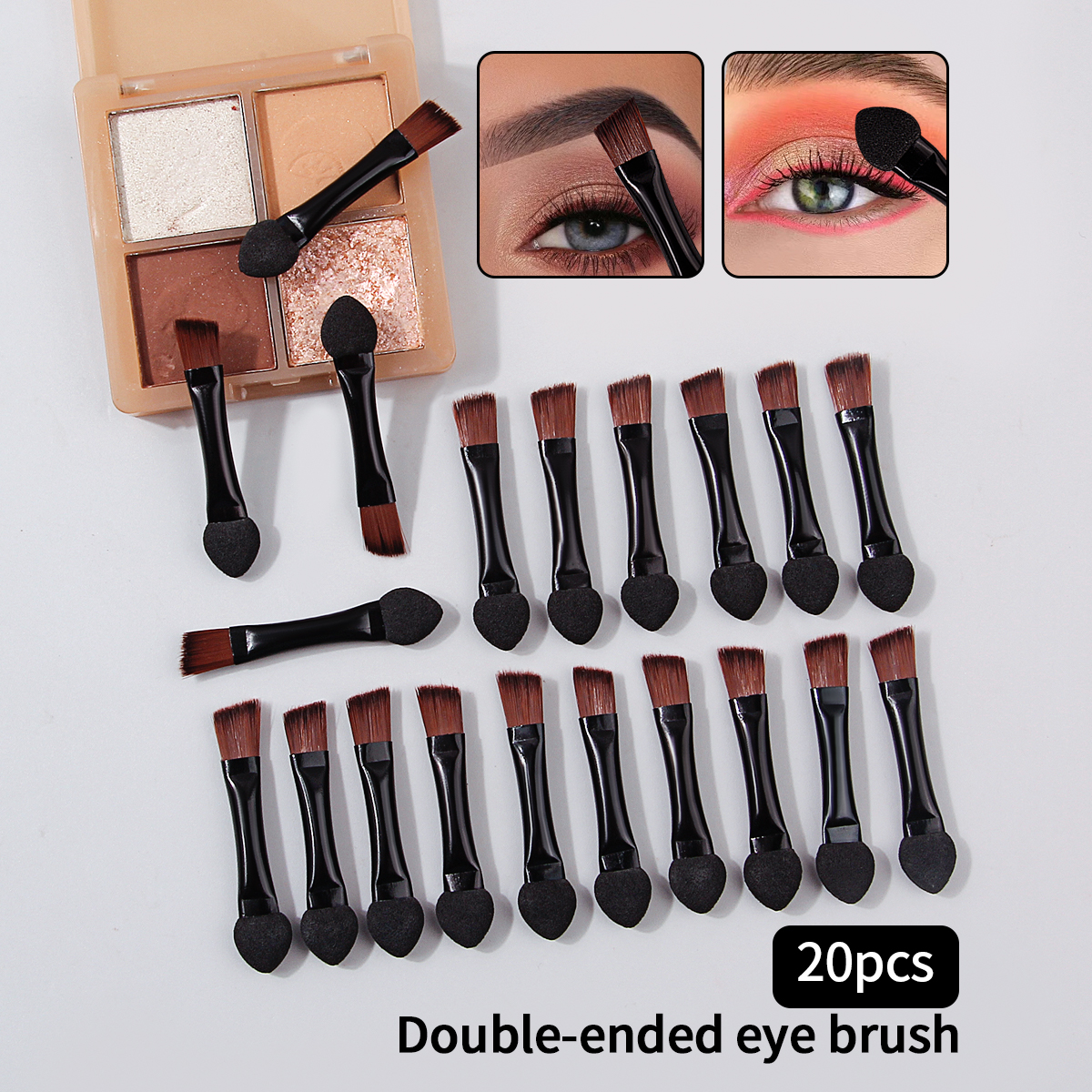 20Pcs Double Head Makeup Brush Aluminum Tube Bevel Eyebrow Brush Mini Dual Purpose Small Sponge Brush Eye Shadow Brush