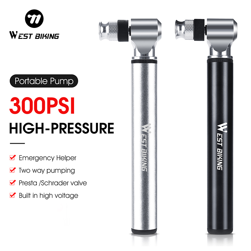WEST BIKING Bicycle Pump 300PSI/400PSI High Pressure Bike Front Fork Pump Portable Schrader Valve Inflator Bike Accessories