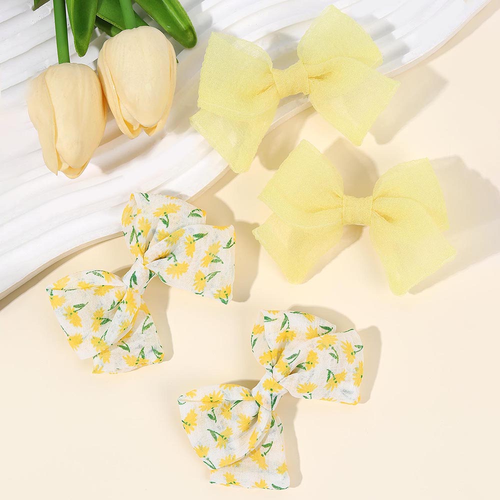 4Pcs Sweet Flower Bow Hair Clips For Girls Princess Cute Floral Print Hairpins Kids Baby Children Korean Headwear Accessories