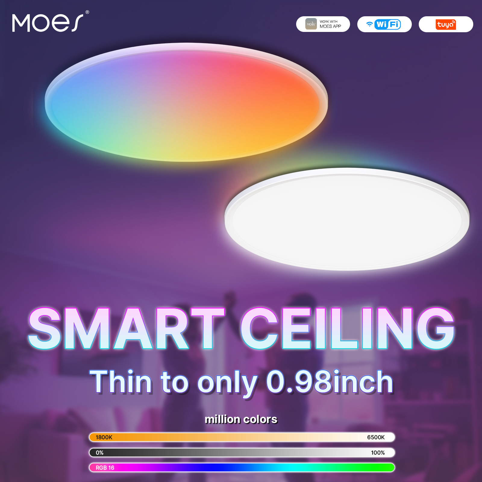 MOES Smart WIFI Ceiling Light ultrathin Energy-saving RGB Dimmable Lighting LED Lamp TUYA APP Remote Control Voice Alexa lightify