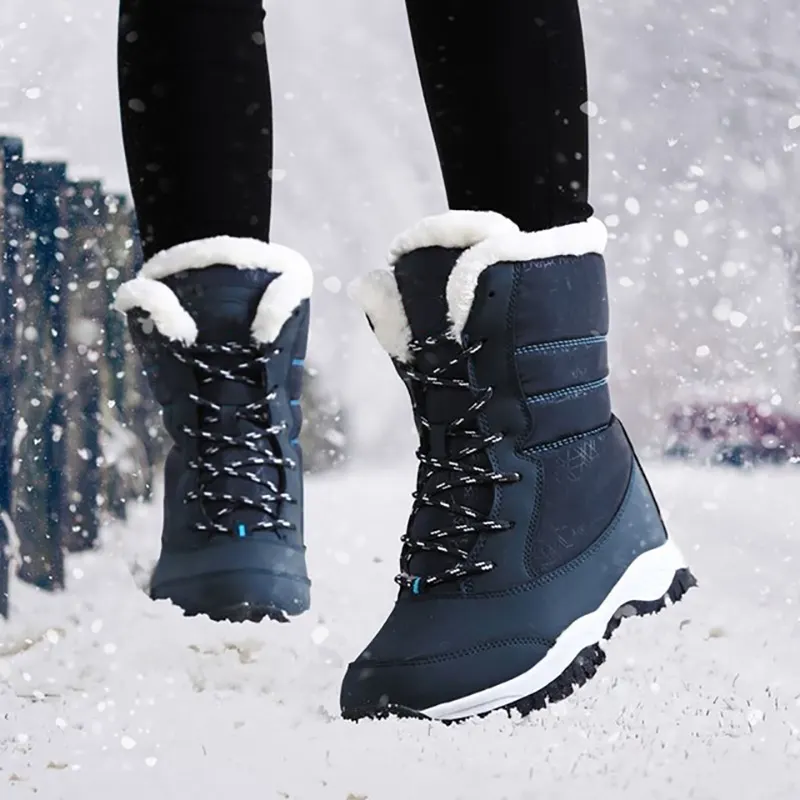 Women Boots Waterproof Heels Boots For Winter 2023 Tren Platform Ankle Boots Keep Warm Snow Shoes Plush Outdoor Short Boots - image 1