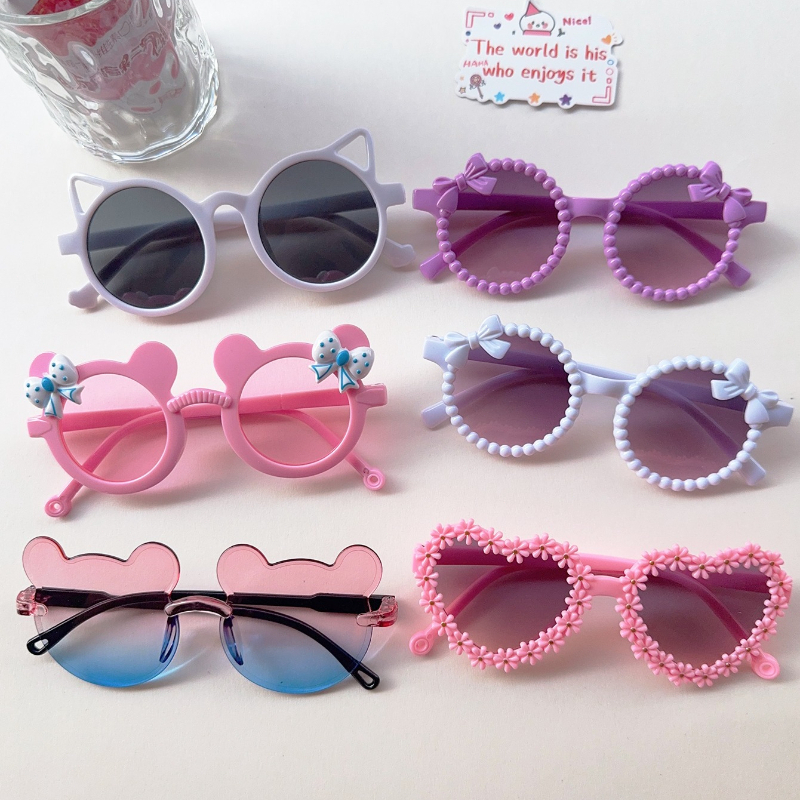 3/6Pcs 2026 Boys Girls Cute Newest Double Colors Bear Shape Kids Children Baby Bear Ear Heart Fashion Glasses Cat Ear Eyewear