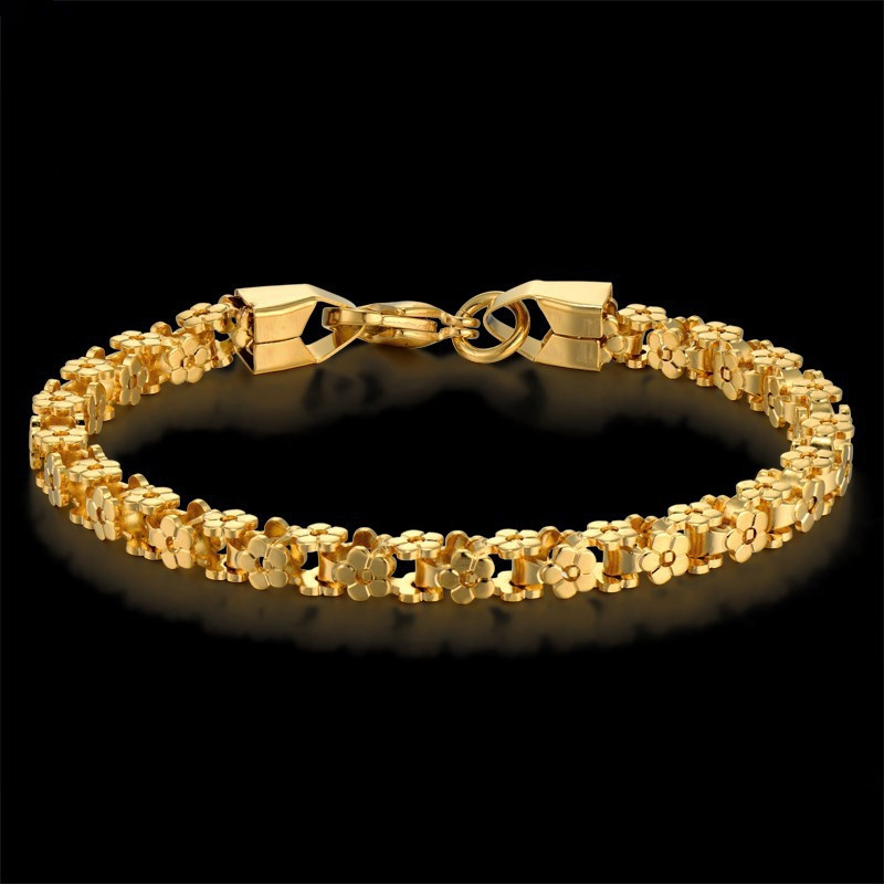 Punk Bicycle Chain Link Bracelet Female 5mm Gold Silver Color Stainless Steel Flower Shape Hand Chains For Women Jewelry