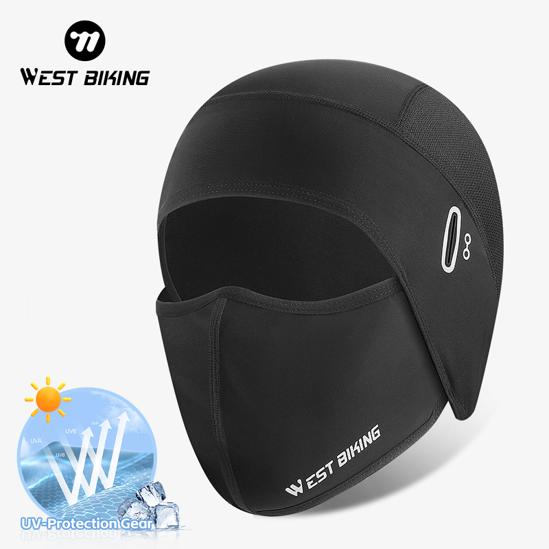 WEST BIKING Ice Silk Motorcycle Headgear 360° Anti-UV with Glasses Holes Sweat-Absorbent Quick-Drying Helmet Liner for Cycling
