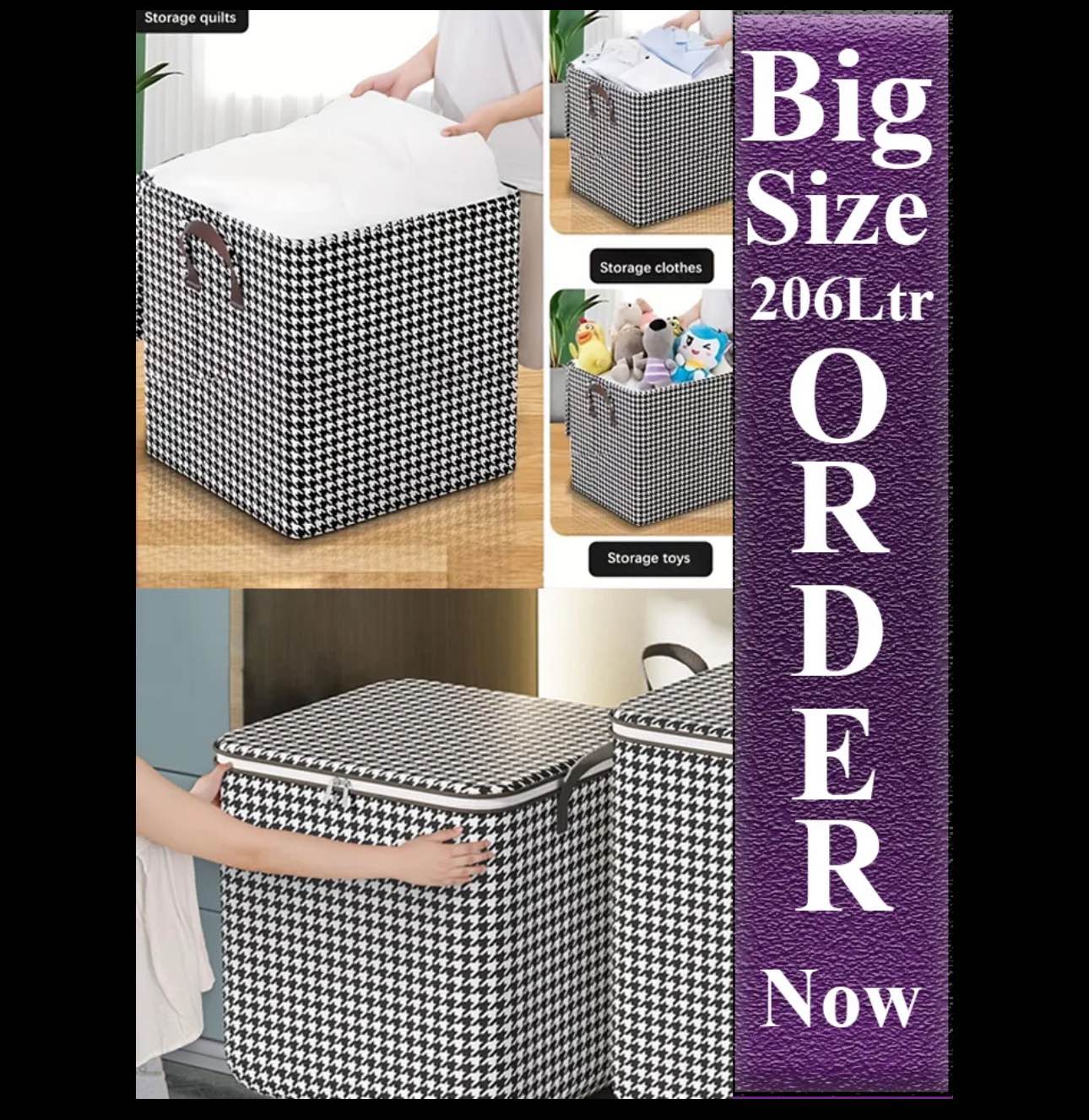 Collapsible Large Clothes Basket With Easy Carry Extended Handles/Storage Bag/ Foldable Bag-1 Piece